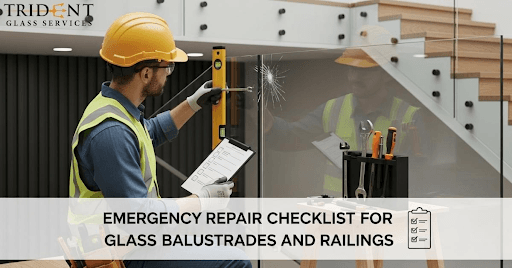 Damaged glass balustrade needing repair